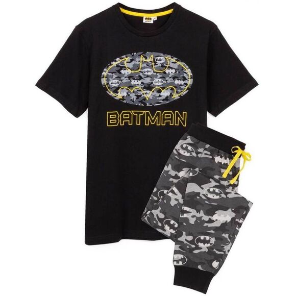 Batman Mens Logo Camo Long Pyjama Set / Black/Gray - Picture 1 of 3